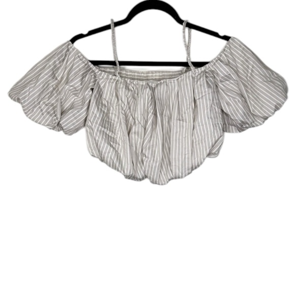 3.1 Phillip Lim Striped Balloon Sleeve Crop Top Gray White Size 0 - Picture 1 of 15
